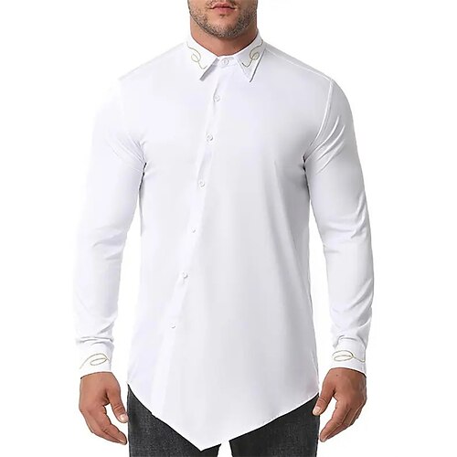 

Men's Shirt Hot Stamping Solid Color Turndown Street Casual Button-Down Print Long Sleeve Tops Casual Fashion Breathable Comfortable White