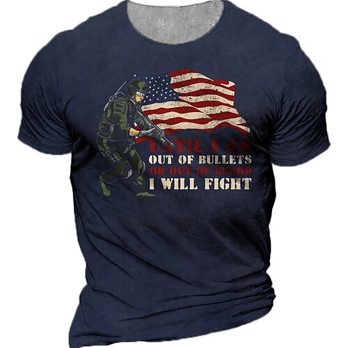 

Men's Unisex T shirt Tee 3D Print Graphic Prints Soldier National Flag Crew Neck Street Daily Print Short Sleeve Tops Casual Vintage Designer Big and Tall Black Navy Blue