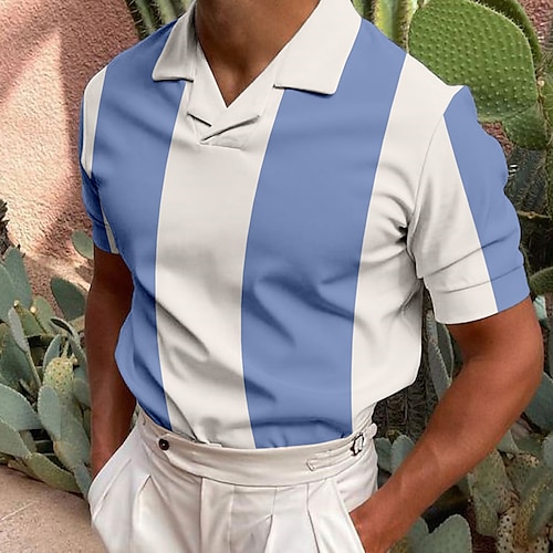 

Men's Collar Polo Shirt Golf Shirt Striped Turndown Blue 3D Print Casual Daily Short Sleeve Button-Down Print Clothing Apparel Fashion Designer Casual Breathable / Sports