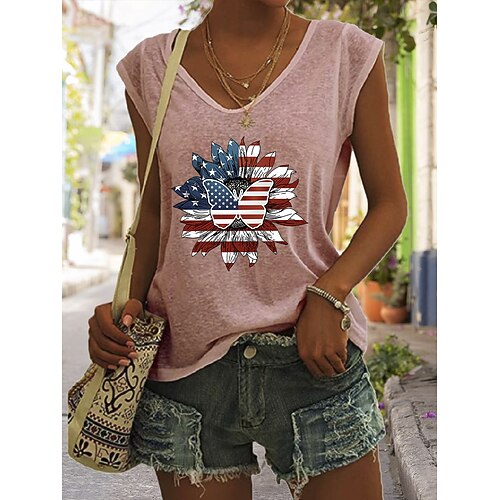 

Women's Casual Weekend Independence Day Tank Top Camis Butterfly USA Sleeveless Print V Neck Casual Streetwear Tops Green White Black S