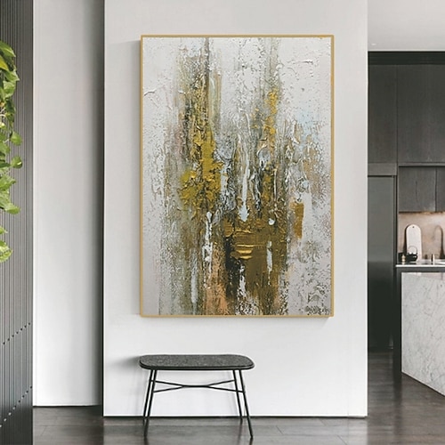 

Handmade Hand Painted Oil Painting Wall Art Large Size Contemporary Golden Abstract Home Decoration Decor Rolled Canvas No Frame Unstretched