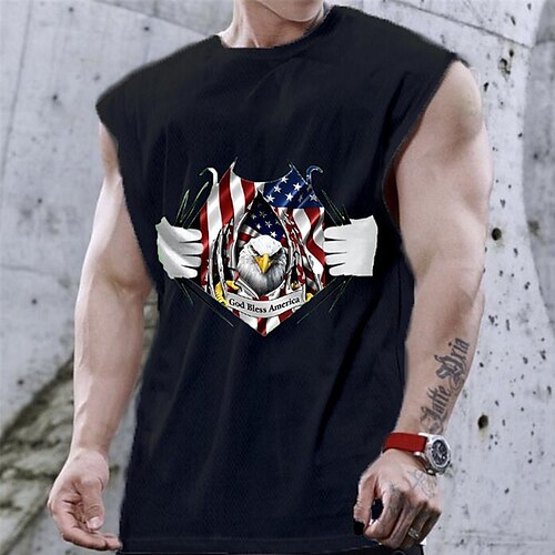 

Men's Unisex T shirt Hot Stamping Graphic Prints Eagle National Flag Crew Neck Street Daily Print Cap Sleeve Tops Casual Designer Big and Tall Sports White Black Brown