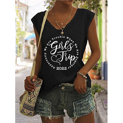 

Women's Casual Weekend Tank Top Camis Letter Sleeveless Print V Neck Casual Streetwear Tops Green White Black S