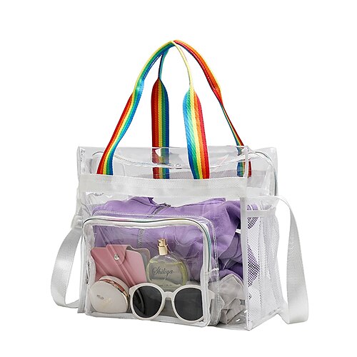 

Women's Cosmetic Bag Lunch Bag Top Handle Bag PVC Plastic Buttons Zipper Solid Color Daily Outdoor Green Pink Rainbow