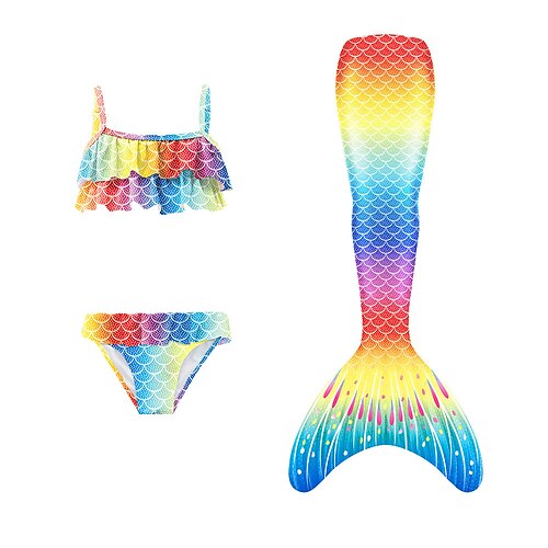 

Kids Girls' Swimwear Three Piece Swimsuit Backless Swimwear Color Block Sleeveless Rainbow Beach Sexy Bathing Suits 2-9 Years