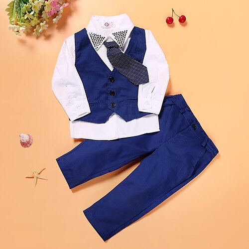 

2 Pieces Kids Boys Shirt Pants Clothing Set Outfit Solid Color Long Sleeve Cotton Set Formal Active Gentle Fall Spring 1-5 Years Blue