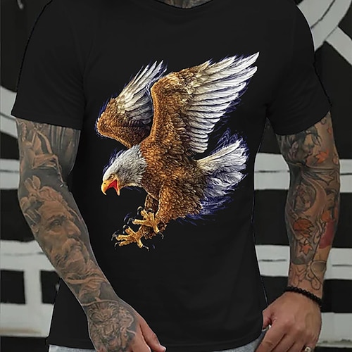 

Men's T shirt Tee Hot Stamping Graphic Bird Crew Neck Casual Daily Print Short Sleeve Tops Fashion Vintage Designer Big and Tall Black