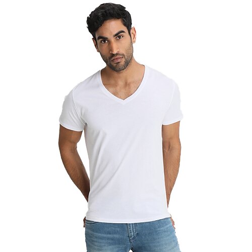 

Summer Sports Men's Tee T shirt Solid Color V Neck Casual Daily Short Sleeve Tops Casual Classic Breathable Comfortable White Black Gray