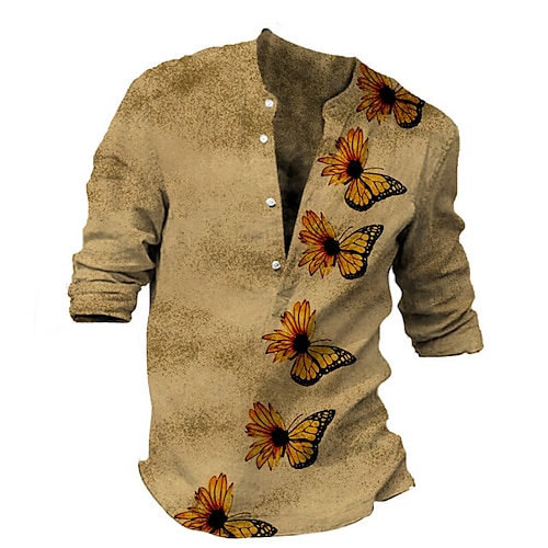 

Herren Hemd Tier Blumen Schmetterling V Ausschnitt Gelb Print Outdoor Strasse Langarm Button-Down Bedruckt Bekleidung Vintage Designer Casual Atmungsaktiv / Sommer / Frühling / Sommer