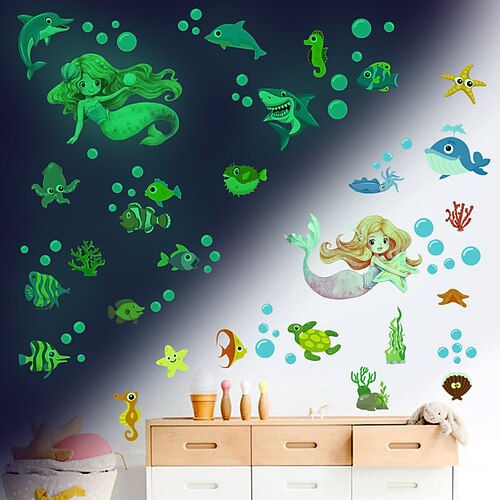 

Luminous Undersea World Planet Astronaut Rocket Wall Stickers for Kids Room Bedroom Decoration Fluorescent Decals Glow in the Dark Sticker