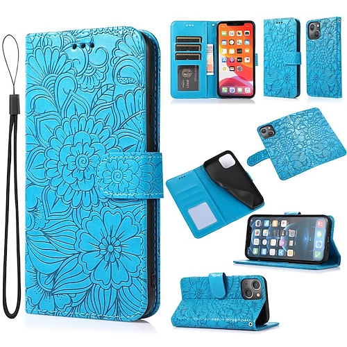 

Phone Case For Apple Wallet Card iPhone 13 Pro Max 12 Mini 11 X XR XS Max 8 7 with Wrist Strap Card Holder Slots Magnetic Flip Solid Colored Flower TPU PU Leather