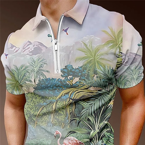 

Men's Collar Polo Shirt Golf Shirt Forest Turndown Green / White Street Casual Short Sleeve Zipper Clothing Apparel Fashion Casual Comfortable