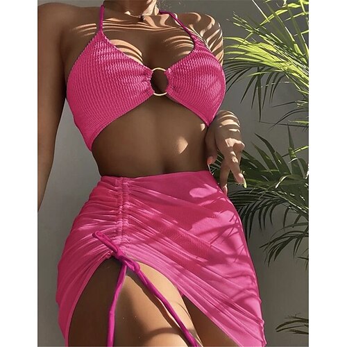 

Per donna Costumi da bagno Bikini Tre pezzi Normale Costume da bagno Scollatura posteriore Stringa Colore puro Verde Bianco Nero Blu Viola All'americana Spacco a V Costumi da bagno Sexy Festività Di