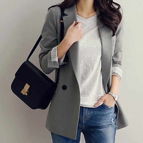 

Women's Blazer Outdoor Street Work Spring Summer Regular Coat Regular Fit Breathable Streetwear Casual Jacket Long Sleeve Solid Color Pocket Black Gray