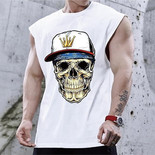 

Men's Unisex T shirt Tee Hot Stamping Graphic Prints Skull Crew Neck Street Daily Print Cap Sleeve Tops Casual Designer Big and Tall Sports White Black