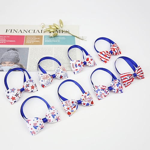 

Handmade Puppy Dog Cat Hair Bows for 4th of July Dog Bows US Flag Durable Rubber Bands Bows Red Blue White Pet Hair Accessories Pet Supplies