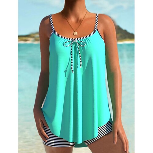 

Women's Swimwear Tankini 2 Piece Normal Swimsuit High Waisted Striped Green Padded Strap Bathing Suits Sports Vacation Sexy / New