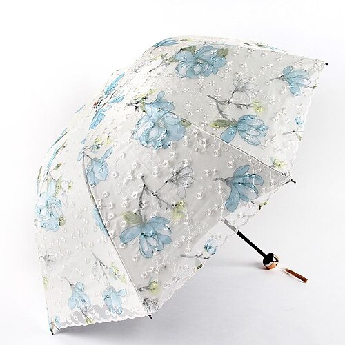 

Aurora Embroidered Double Lace Umbrella Three-fold Umbrella Black Glue Anti-ultraviolet Sunscreen Umbrella Sunny Umbrella