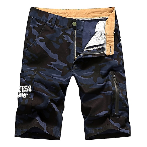 

Men's Casual Sports Shorts Beach Shorts Multiple Pockets Calf-Length Pants Inelastic Camouflage Solid Color Lightweight Sports Mid Waist Army Green Khaki Dark Blue 30 31 32 33 34