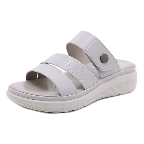 

Women's Sandals Wedge Sandals Wedge Heels Beach Slippers Wedge Heel Round Toe Open Toe Elegant Casual Daily Office Walking Shoes PU Leather Loafer Spring Summer Solid Colored Gray Burgundy Blue