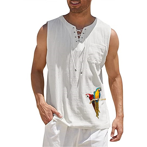 

Men's Shirt Graphic Parrot Crew Neck Light Green Army Green Camel Khaki Red Hot Stamping Outdoor Street Sleeveless Print Clothing Apparel Cotton Fashion Casual Breathable Comfortable / Summer