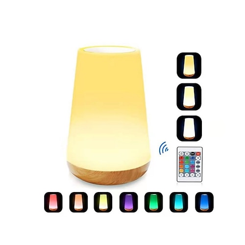 

LED Night Light Bedside Table Lamp for Baby Kids Room Bedroom Outdoor, Dimmable Eye Caring Desk Lamp with Color Changing Touch Senor Remote Control USB Rechargeable