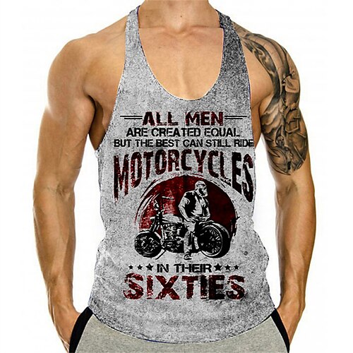 

Men's Tank Top Vest 3D Print Graphic Prints Letter Crew Neck Daily Sports Print Sleeveless Tops Fashion Classic Designer Comfortable Gray