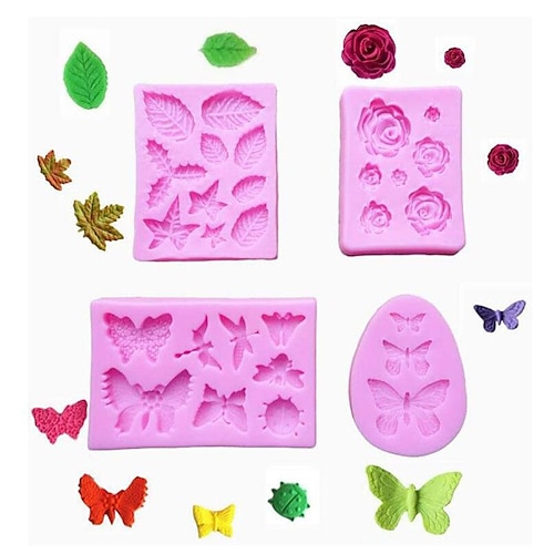 

Rose Flower Leaf Combination Butterfly Dragonfly Insect Liquid Silicone Mold, Fondant Cake Chocolate Modeling Tool