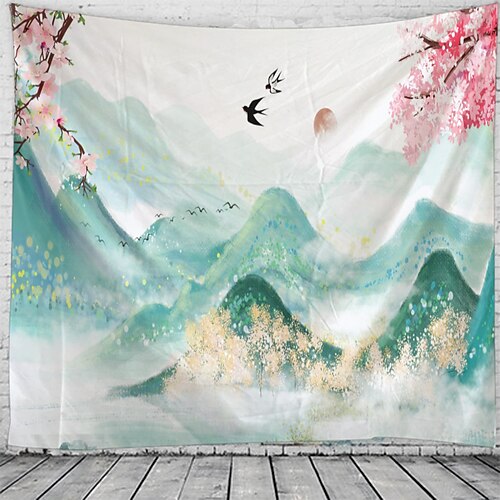 

Sage Green Wall Tapestry Floral Art Decor Blanket Curtain Hanging Home Bedroom Living Room Decoration