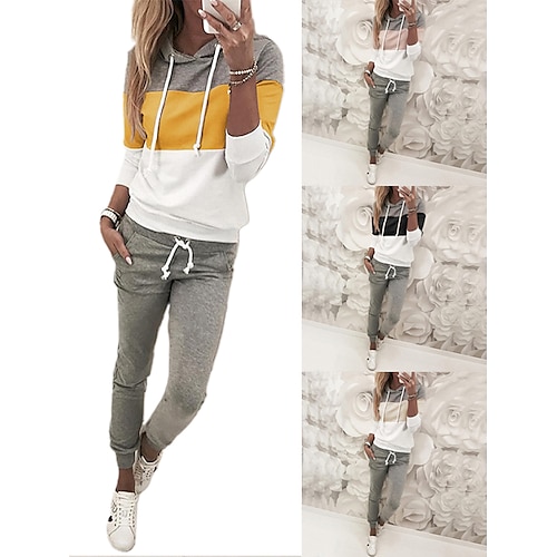 

Women's Lace up Patchwork Tracksuit Sweatsuit Jogging Suit Street Athleisure Winter Long Sleeve Warm Breathable Soft Exercise & Fitness Running Everyday Use Sportswear Color Block Black Yellow Grey