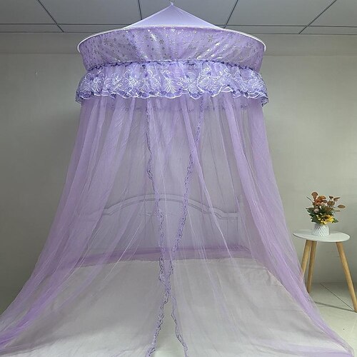 

Princess Bed Canopy for Girls Sheer Mesh Dome Elegant Embroidery Lace Mosquito Net Bed Curtain for Full Queen King Bed