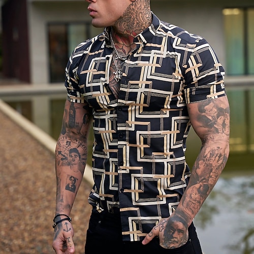 

Hombre Camisa Camisa gráfica Curvo Geometría Cuello Vuelto Negro Rojo Azul Piscina Impresión 3D Exterior Casual Manga Corta Estampado Ropa Design Elegante Casual