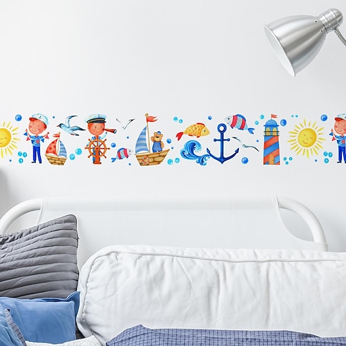 

Cartoon Sailboat Wallpaper Border Peel and Stick Self Adhesive Vinyl Modern Wall Decal for Room 1260cm2pcs
