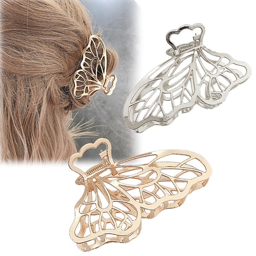 

2 Pcs Large Metal Hair Claw Clips Butterfly Lady Thick Hair Barrette Non-slip Hollow Hair Jaw Clamp Clips Hairpins Thick Hair Accessories for Women Lady Girls