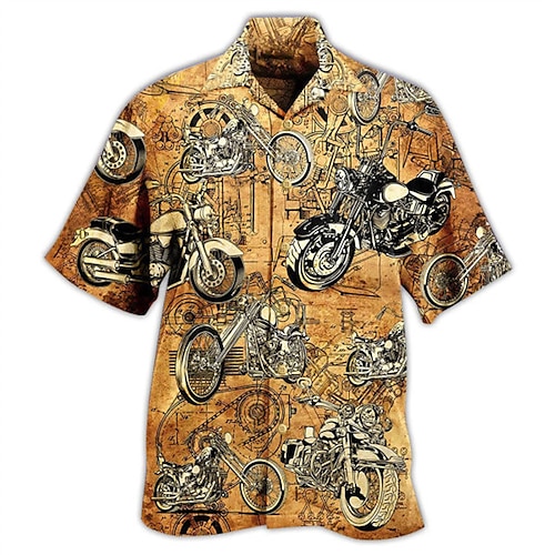 

Hombre Camisa camisa hawaiana Camisa gráfica Moto Cuello Vuelto Amarillo Exterior Calle Manga Corta 3D Abotonar Ropa Design Casual Hawaiano Cómodo