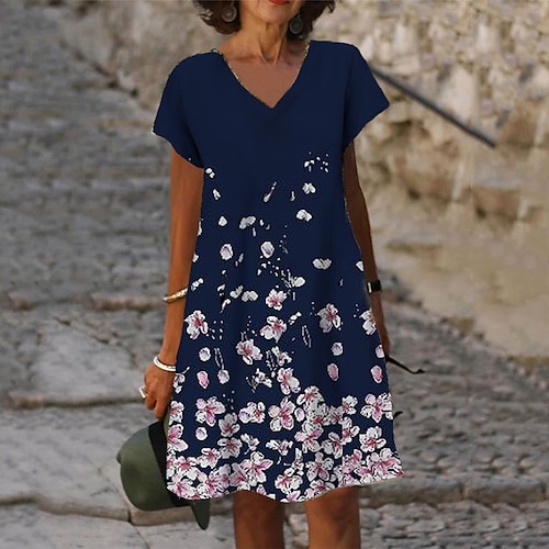 

Women's Shift Dress Short Mini Dress White Blue Navy Blue Short Sleeve Floral Butterfly Animal Print Spring Summer V Neck Casual Vacation 2022 S M L XL XXL 3XL