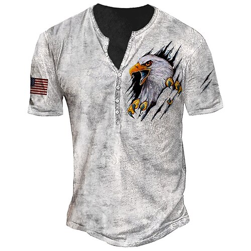 

Men's T shirt Tee Henley Shirt Tee Graphic Eagle Henley White 3D Print Plus Size Outdoor Daily Short Sleeve Button-Down Print Clothing Apparel Basic Designer Casual Big and Tall / Summer / Summer