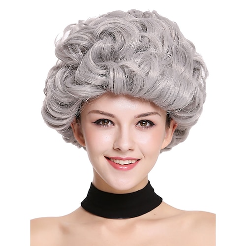 

Queen Wigs Elizabeth Lady Party Wig Halloween Fancy Dress Grey Gray Curls Curly Full Volume Granny Old Older High Society Dame