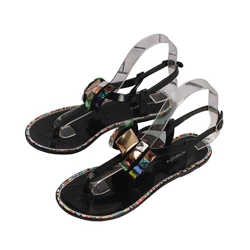 

Women's Sandals Flat Sandals Rhinestone Flat Heel Round Toe Open Toe Elegant Casual Daily PVC Buckle Spring Summer Solid Colored Almond White Black