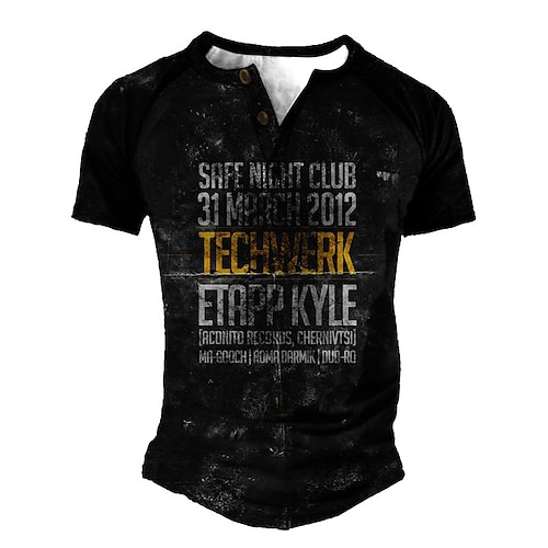

Men's Henley Shirt Tee T shirt 3D Print Graphic Color Block Letter Plus Size Henley Daily Sports Patchwork Button-Down Short Sleeve Tops Basic Casual Classic Designer Black