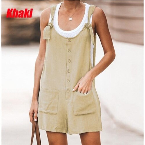 

Women's Pants Trousers Overalls Cotton Blend 100% Cotton Green Yellow Khaki Mid Waist Fashion Streetwear Daily Weekend Short Breathable Plain S M L XL XXL / Loose Fit