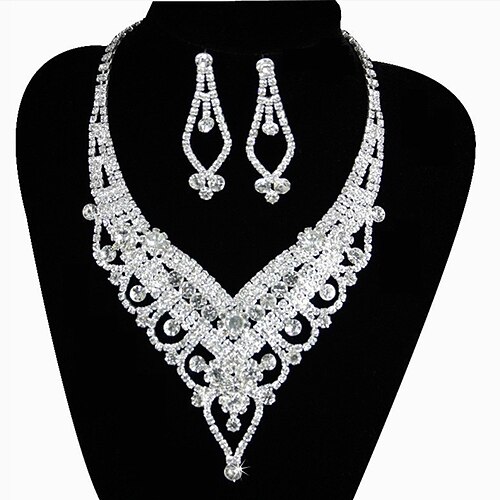 

Bridal Jewelry Sets 1 set Clear Rhinestone Earrings Necklace Women's Stylish Luxury Cute Lovely Classic Round Jewelry Set For Wedding Engagement