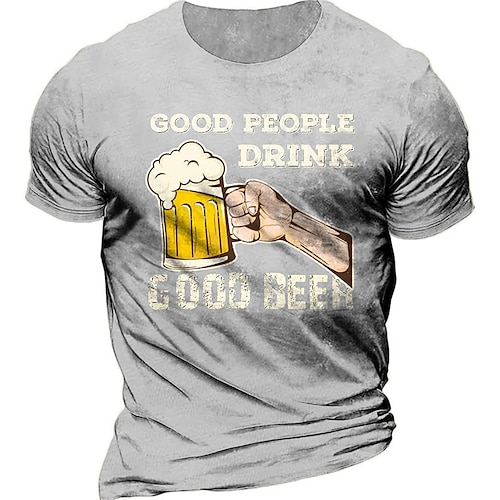 

Men's Unisex T shirt Tee 3D Print Graphic Prints Beer Letter Crew Neck Street Daily Print Short Sleeve Tops Casual Vintage Designer Big and Tall Wine Gray