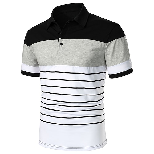 

Men's Collar Polo Shirt Shirt Golf Shirt Dress Shirt Casual Shirt Curve Geometry Classic Collar Black / White Print Outdoor Casual Short Sleeve Color Block Button-Down Clothing Apparel Fashion Color