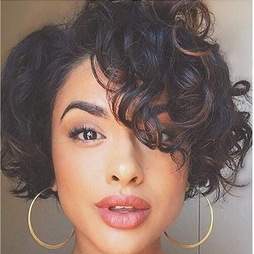 

Remy Human Hair Wig Short Body Wave Pixie Cut Natural Black Adjustable Natural Hairline For Black Women Machine Made Capless Brazilian Hair All Natural Black #1B 8 inch 10 inch Daily Wear Party