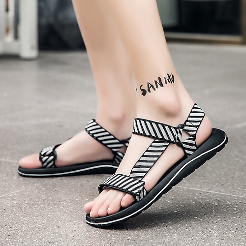 

Men's Sandals Casual Beach Daily Beach PU Black and White Summer