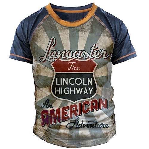 

Men's T shirt 3D Print Graphic Letter Crew Neck Street Casual Print Short Sleeve Tops Basic Fashion Classic Comfortable Blue