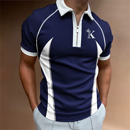 

Men's Golf Shirt Geometric Turndown Street Casual Zipper 3D Tops Casual Fashion Breathable Comfortable Green Blue Purple / Summer / Summer