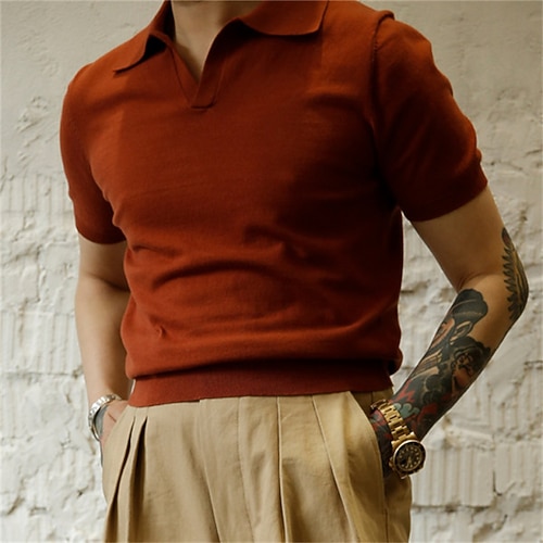 

Men's Shirt Solid Color Turndown Street Casual Button-Down Short Sleeve Tops Casual Fashion Breathable Comfortable Red