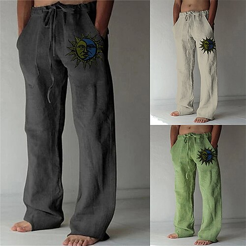 

Men's Fashion Designer Straight Trousers 3D Print Elastic Drawstring Design Front Pocket Pants Casual Daily Graphic Prints Sun Comfort Soft Mid Waist Green White Gray Light Brown Khaki M L XL XXL 3XL